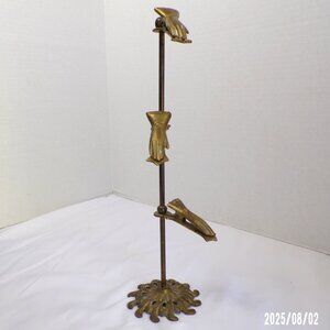 Vintage Brass Glove Hand Clamp Stand Victorian Style 13" Tall Unpolished #4003